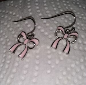 Minimalist Bow Stud Earrings Pink and White Gold Plated Jewelry NEW